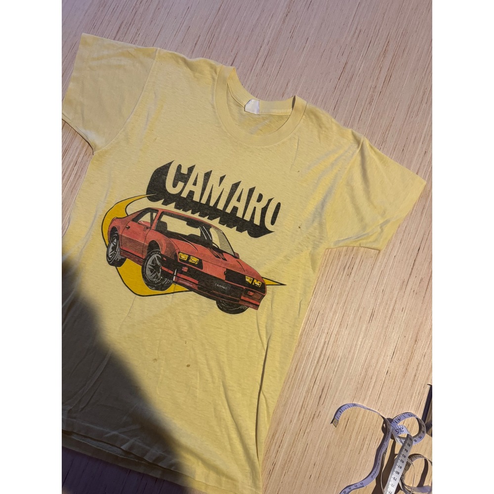 Vintage 70s Chevy Camaro T Shirt Yellow Single Stitch Graphic Tee Mens Small 37